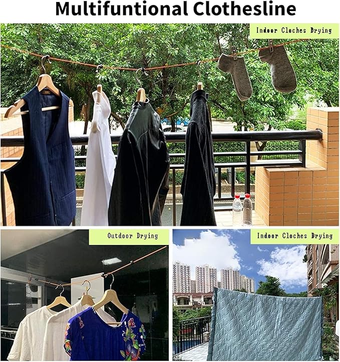 Travel Clothesline, 32ft/10M Portable Retractable Camping Clothesline, Cruise RV & Camping Essentials Drying Line, Outdoor Camper Accessories