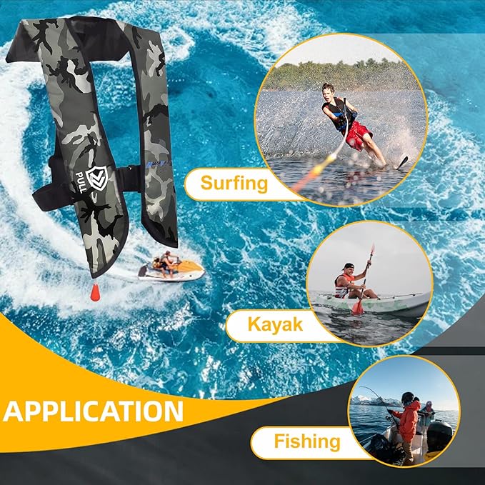Manual Inflatable Life Jacket| Inflatable PFD Vest Adult| Life Vest for Adults| Outdoor Water Sports| Supports up to 330 lbs|33g of Carbon Dioxide Cylinder