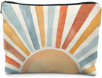 Vintage Boho Colorful Sun Sunrise Sunset Makeup Bag, Sunshine Gifts Cosmetic Bags for Women, Boho Gifts for Women, Retro Mid Century Modern Art Zipper Makeup Pouch