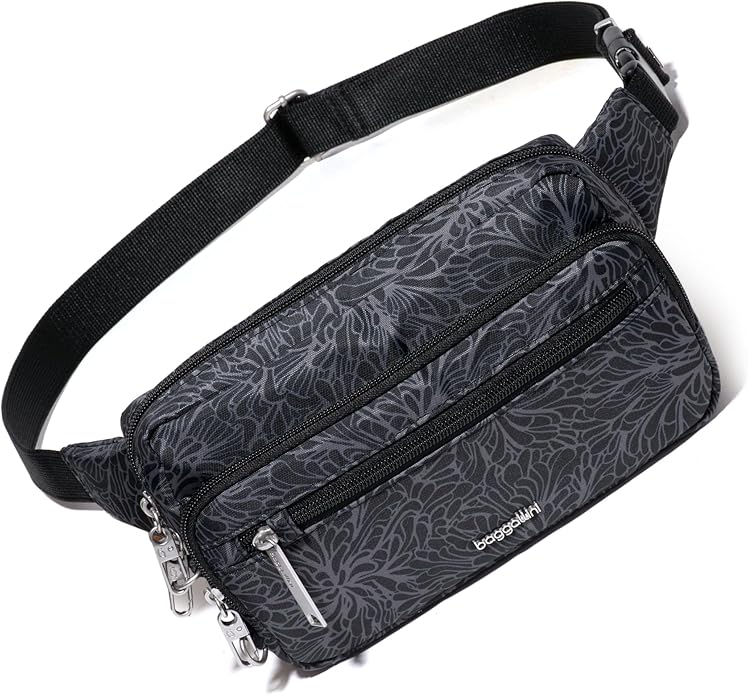 Baggallini Securtex Anti-theft Belt Bag 8.8"x5.5" Crossbody Fanny Pack for Women RFID Wallet Locking Zipper Travel Purse