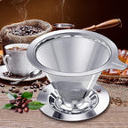 Hanlomele Pour Over Coffee Dripper, Paperless Reusable Coffee Filter, Pour Over Coffee Maker for Single Cup Brew, Double Mesh Design of Stainless Steel Cone Filter for Perfect Extraction (1-2 Cup)