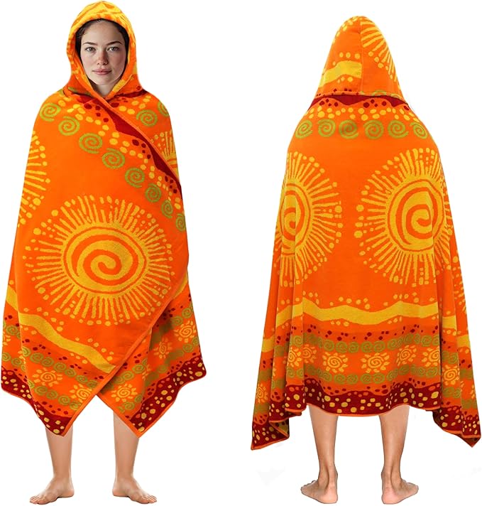COTTON CRAFT Hooded Beach Towel – Oversized 39 x 68 Towel with Hood for Adults - 100% Cotton Velour Terry Jacquard Towel - Pool Bath Wrap - 450 GSM Soft Absorbent Quick Dry – Sunshine Orange Yellow