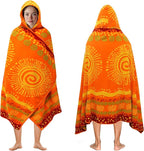 COTTON CRAFT Hooded Beach Towel – Oversized 39 x 68 Towel with Hood for Adults - 100% Cotton Velour Terry Jacquard Towel - Pool Bath Wrap - 450 GSM Soft Absorbent Quick Dry – Sunshine Orange Yellow