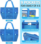 Fammart Mesh Beach Bag, Large Beach Tote with Zipper Pocket, Toys Pool Bag for Family Travel Vacation Cruise Essentials