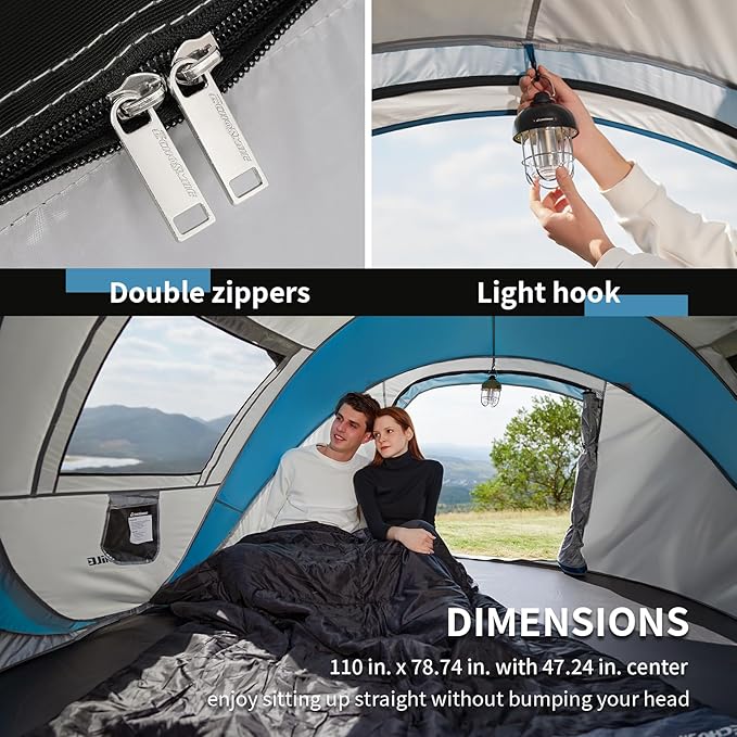 EchoSmile Pop Up Camping Tent, 2/4/6 Person Easy Setup Tent, Water Resistant Dome, Portable with Carry Bag