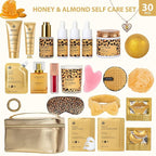 33 Pcs Mother's Day Gift, Honey & Almond Skin Care Gift Set, Spa Bath & Body Gift Basket Set for Women, Lip Gloss, Cosmetic Bag, Necklace, Christmas, Anniversary, Birthday, Valentines