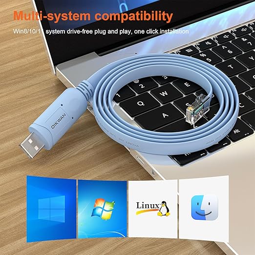 USB Console Cable,USB to RJ45 Console Cable for Cisco Routers/AP Router/Switch Windows, Mac, Linux(1.8m,Blue)
