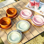 Bear Paw Foldable Pet Bowl, Dual Bowl Design for Food and Water,6.1in，Pink,Orange and Beige (Pink)