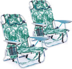 2 Pack Lightweight Portable Camping Beach Chair for Adults, Outdoor Lay Flat Folding Beach Chairs with 5 Positions, Backpack Beach Chair with Towel Bar, Zipper Pouch, Cup Holder, Green Leaves