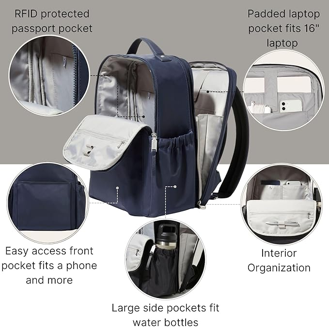 Baggallini Tribeca Expandable Laptop Backpack - 15"x11" Lightweight RFID Computer Bag for Work & Travel with Luggage Sleeve