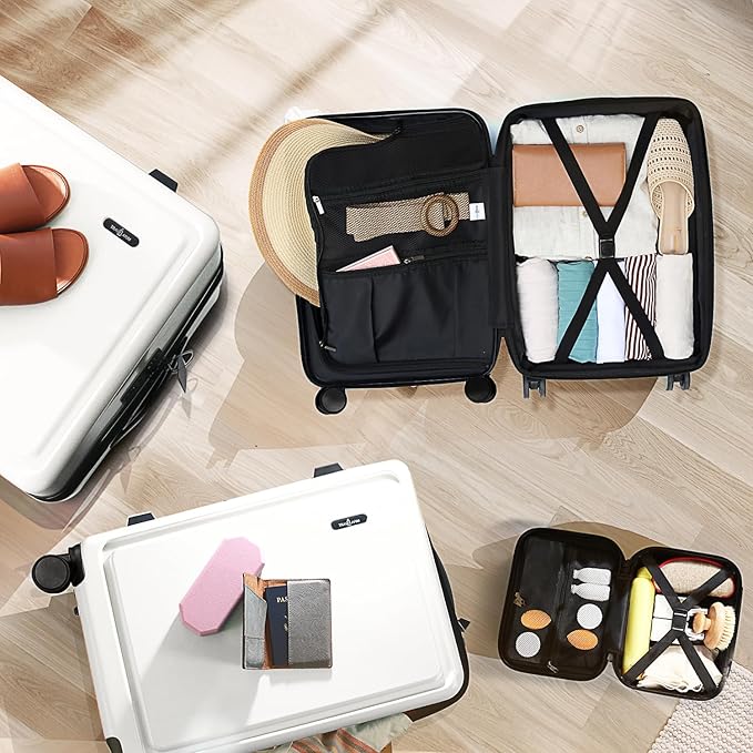 TRAVELARIM White Hardshell Luggage Sets 4 Piece, Durable Suitcase Set, Travel Luggage Set with Integrated TSA Lock, 360° Spinner Wheels, Expandable Medium and Large Checked Suitcase, 20/24/28 Inch