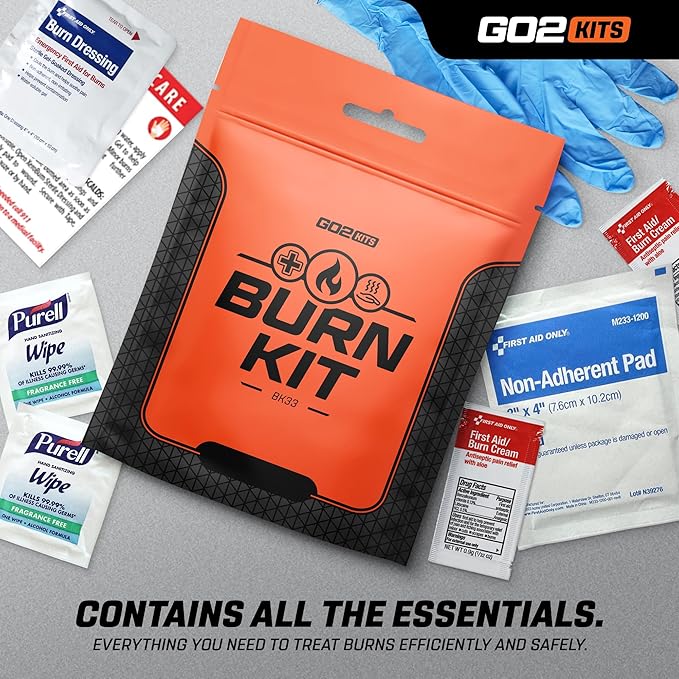 Advanced Burn Kit, Comprehensive Burn First Aid Kit with Dressings, Burn Cream & Gauze, Portable First Aid Kit for Home, Office, Car & Travel, 1-Pack (BK33)