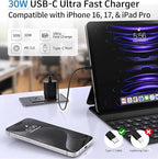 TT&C 30W USB-C Power Brick, PD Super Fast Type-C Wall Adapter Compatible with iPhone 17, 17 Pro Max, iPhone Air, 17e, 16, 16e, 15, iPad mini, for Samsung Galaxy S25, S24 (Black 2-Pack)