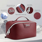 BOYATU Travel Makeup Bag Cosmetic Bags for Women: Large Capacity 3 Pcs Set Make up Bag with Compartments - Waterproof Vegan Leather Toiletry Organizer Bags with Handle (L29Red)