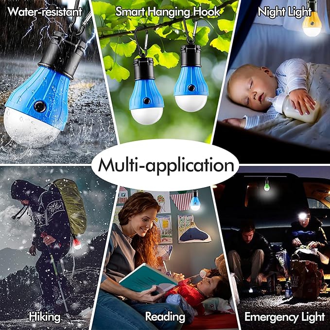 FLY2SKY Tent Lamp Portable LED Tent Lights Blue 5 Packs Hook Hurricane Emergency Lights LED Camping Lights Bulb Camping Tent Lanterns Camping Equipment for Camping Hiking Backpacking Fishing Outage