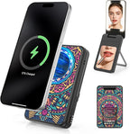 Magnetic Wireless Power Bank, 5000mAh Portable Charger with LED Makeup Mirror & Phone Stand, 20W USB-C Fast Charging Battery Pack for iPhone 17/16/15/14/13/12 Series, Black Totem