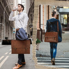 IGOLUMON Messenger Bag for Men 18 inch Vintage Leather Waterproof Laptop Briefcase Large Computer Laptop Bag Leather Satchel Bag Retro Shoulder Bag for Office Business Travel College, Brown