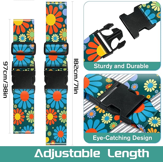 Slohif Luggage Straps for Suitcases Travel Belt Accessories Luggage Connector Identifiers 2 Pack Over Handle with Buckle Unique Nylon Adjustable Strap for Sleeping Bag Car Seat Cartoon Flower
