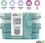 Ello 2-Pack Lunch Stack Plastic Food Storage Container Bento Box with Airtight, Leak-Proof Locking Plastic Lids and Silicone Base, BPA-Free, Freezer, Microwave, and Dishwasher Safe, Mint Chip
