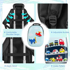 BABY JOY 2 Pcs Kids Luggage Set, 16" Toddlers Carry-on Suitcase & 12" Backpack Set, Children Travelling Case w/ 4 Casters, Retractable Handle, Lightweight Trolley Case for Boys Girls (Little Cars)