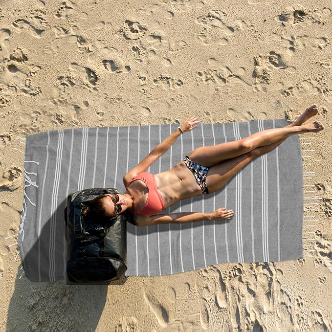 YSYJ 12 Pack Turkish Beach Towel Oversized Beach Towels 36"x71"Turkish Towel Soft Sand Free Quick Dry Lightweight Beach Towel Bath Towels Grey