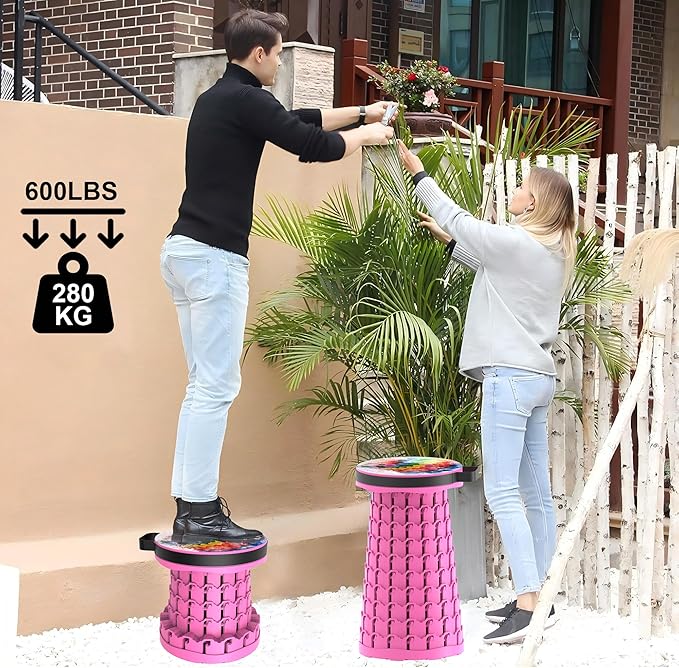 ALEVMOOM Upgraded Telescoping Collapsible Stool with Cushion, Folding Stool with Printing Portable Retractable Foldable Seat Max Load 600lbs for Adults Camping Fishing Outdoor