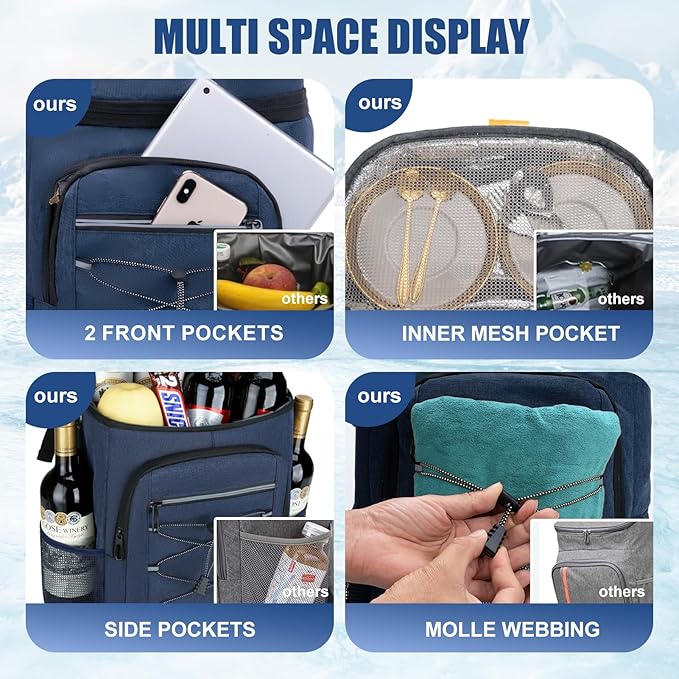Backpack Cooler Insulated Leak Proof, Lightweight Soft Sided Cooler Backpack for Men Women, Waterproof Beach Cooler Bag Lunch Backpack for Camping Hiking Picnic Fishing Travel Outdoor