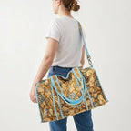 ATOSII Large Duffle Bag, Handblock Print 100% Quilted Cotton for Overnight Trip, Travel Weekender, Luggage, 2 Pockets with Zipper, 1 Front Pocket, Detachable Long Strap, 20 X 10 X 12 Inches, Sienna
