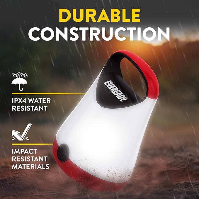 Eveready LED Camping Lantern X-250, Bright Tent Lights, Rugged Water Resistant LED Lanterns, 100 Hour Run-time, Red and Black