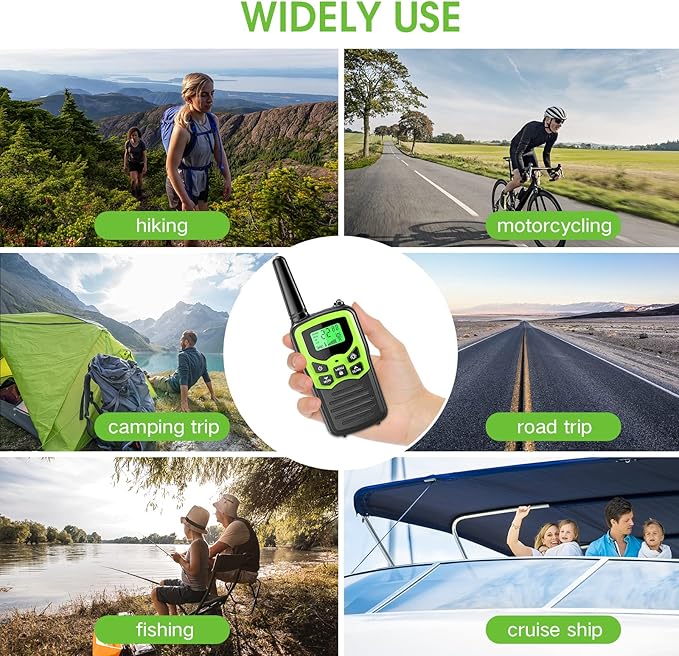 Walkie Talkies,MOICO Long Range Walkie Talkies for Adults Two-Way Radios with 22 Channels FRS VOX Scan LCD Display with LED Flashlight for Field, Survival Biking Hiking Camping 2 Pack (Green)