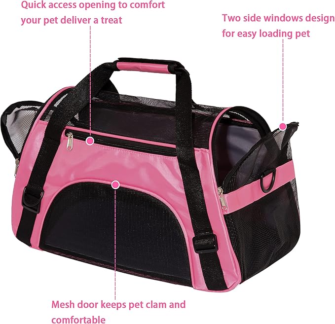 MuchL Cat Carrier for Cats Soft-Sided Travel Pat Carrier for Cat with Wooden Padding Board Airline Approved Lightweight Comfortable Cat Bag for Puppy Small Pets (Small, Pink)