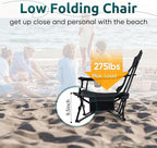 HaSteeL Folding Beach Chair, Foldable Black Camping Chairs for Outside, Low Beach Chair Portable for Adults Fishing, Picnic, Outdoor BBQ, Travel, Sports, Cup Holder & Storage Bag