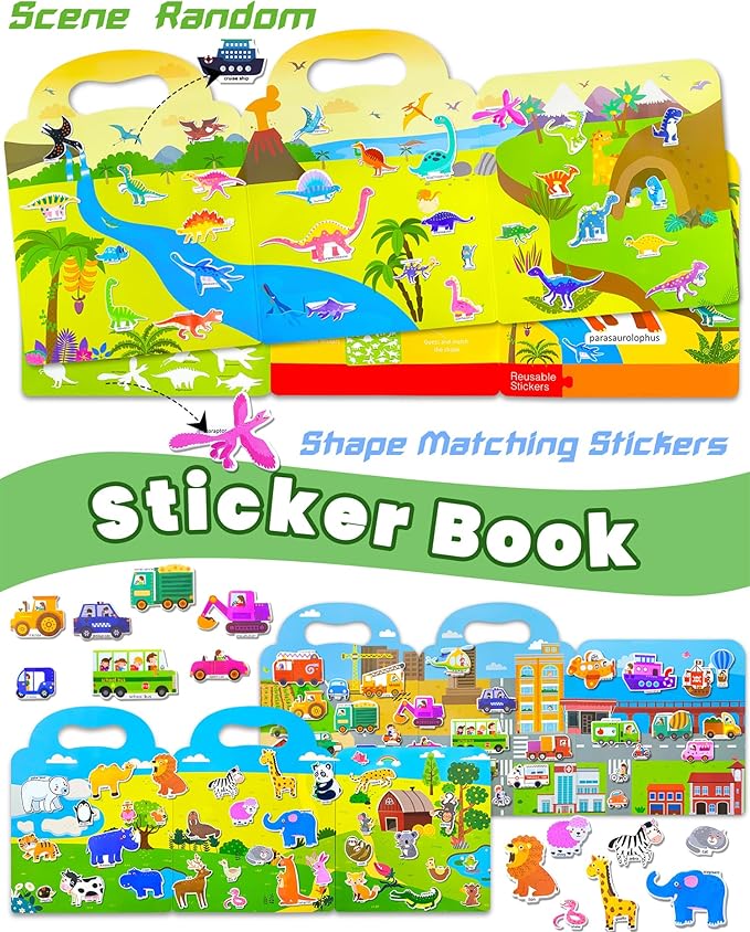 Walenced Reusable Sticker Book for Toddlers, Stickers for Kids, Toddler Sticker Book, Toddler Craft Activities, Toddler Travel Toys Boy Girl Birthday Gifts