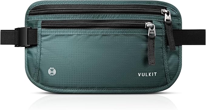 VULKIT Money Belt for Travel, Hidden Passport Holder, Anti-Theft Travel Wallet Under Clothes, RFID Blocking Waist Pouch, Undercover Fanny Pack, Deep Teal