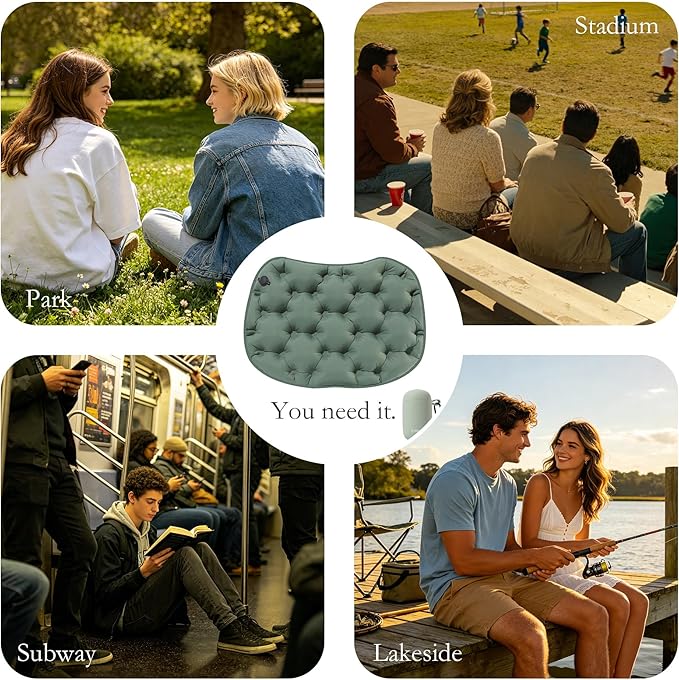 Inflatable Seat Cushion with Portable Air Pump, Portable Seat Cushion for Airplane Travel, Camping Pad & Stadium , Lightweight Travel Seat Cushion for Long Flights, Office, and Outdoor Activities