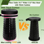 ALEVMOOM Upgraded XXL Collapsilbe Stool with Cushion,More Sturdy and Height 19.7“,D11.8”,Portable and Lightweight Adjustable Telescoping Stool for Camping Hiking BBQ Max Loading 1000Ibs
