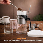 Pour Over Coffee Maker Set, 304 Stainless Steel Coffee Dripper with On/Off Switch, Borosilicate Glass Small Coffee Pot, 50 Filter Papers, Multi-Functional Immersion Drip Cafe Brewer Machine (1, 250ml)