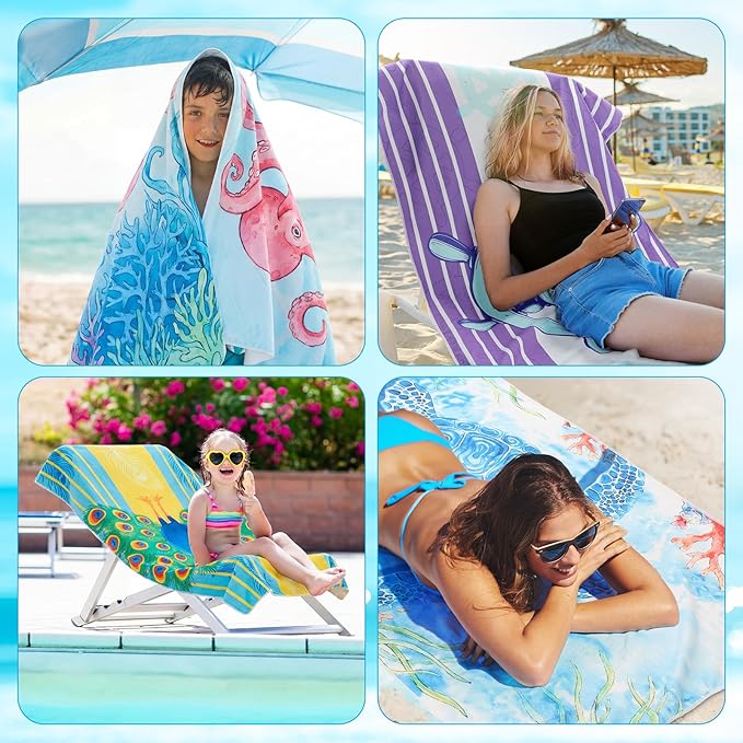 12 Pcs Island Oversized Microfiber Beach Towels Set 30 x 60 Extra Large Fiber Swim Pool Towel Absorbent Bath Blanket for Travel Vacation Accessories Gift Spa Soft Lightweight