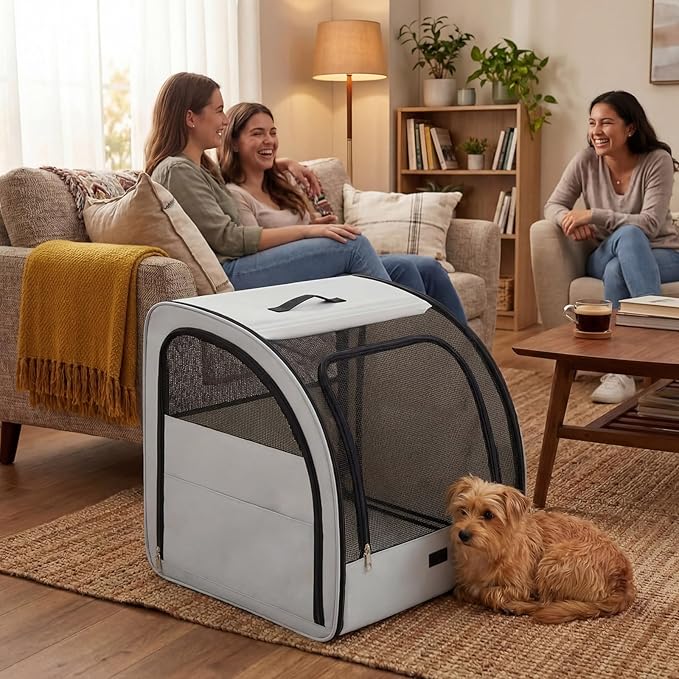 1 Pack Enclosed Dog Car Seat Carrier for Small Medium Dogs Cats 19.5 x 19 x 20 in Soft Sided Pet Travel Crate Kennel for Back Seat Breathable Mesh Windows, Foldable Kennel with Pad and Pocket