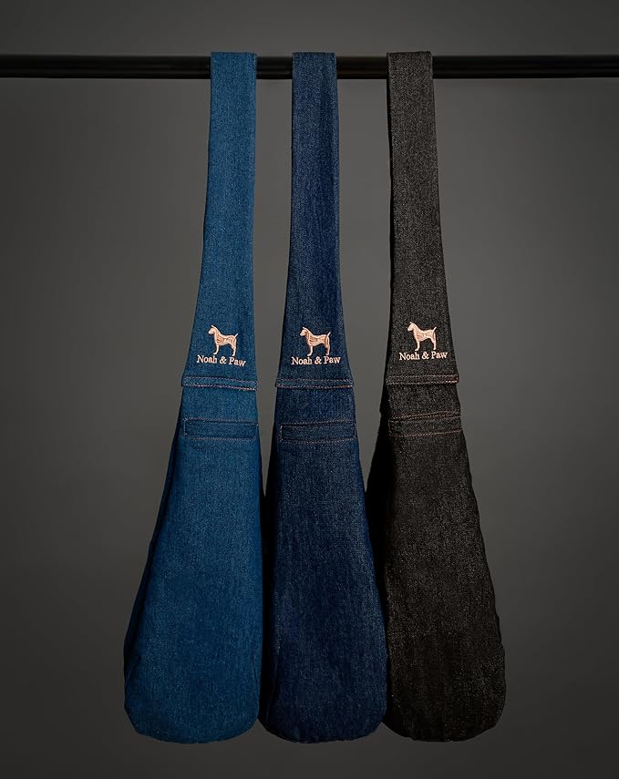 Noah & Paw Dog Sling Carrier for Small Dogs 3-10lb, Dog Sling for Small Dogs and Cats, Dog Carrier with Adjustable Padded Strap, Premium Denim, Lined with Fur, Double Safety Feature, Machine Washable