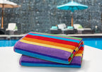 COTTON CRAFT Oversized Beach Towel - 2 Pack 35x70 XL Summer of Siam Towel Set - 100% Cotton Pool Bath Towel - Terry Jacquard Velour 450 GSM Plush Super Soft Absorbent Luxury - Multi Color Stripe