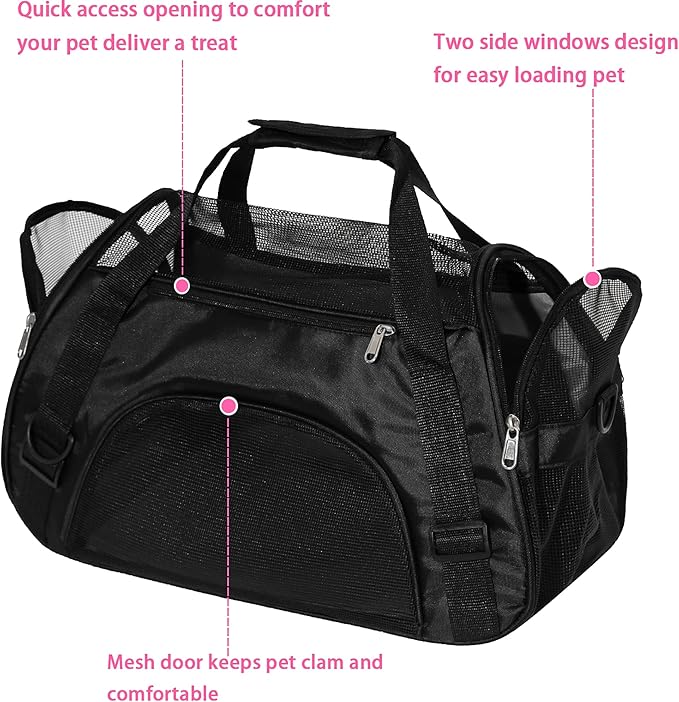 MuchL Pet Carrier Soft-Sided Carriers for Cat Carriers Dog Carrier for Small Medium Cats Dogs Puppies Pet Carrier Airline Approved Cat Dog Pet Travel Carrier (Medium,Black)
