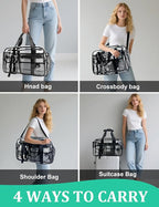 Large Clear Tote Bag 20” for Duffle with 10 Pockets, Clear Beach Gym Crossbody Bag, Big Transparent See Through Bags for Travel Work