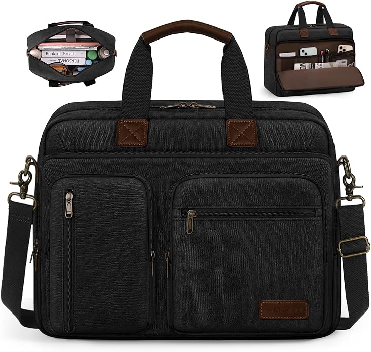 Mens Laptop Messenger Bag Canvas Briefcase Waterproof Vintage Computer Bag Shoulder Bag Satchel Bags for Work College Travel