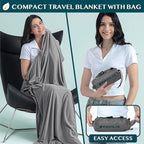PAVILIA Travel Blanket Airplane Compact with Bag, Soft Packable Plane Blanket Kids Adults, Portable Camping Flight Essentials, Travelers Gifts Accessories, Luggage Backpack Strap, 65x40 Gray