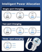 67W 3-Port Super Fast Type C Car Charger USB C for iPhone 17/Air/16/16e/15 Pro Max, Samsung Galaxy S25 S24 S23, Pixel, Android, Car Adapter Accessories for Men Women + 3FT USB-C Cable Silver