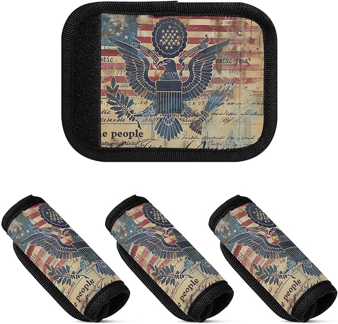 Qilmy Retro American Flag and Eagle Luggage Handle Wrap 2Pack Luggage Identifiers Tag Comfort Handle Grips Cover for Stroller Suitcase Bag Airplane Travel Accessories2378