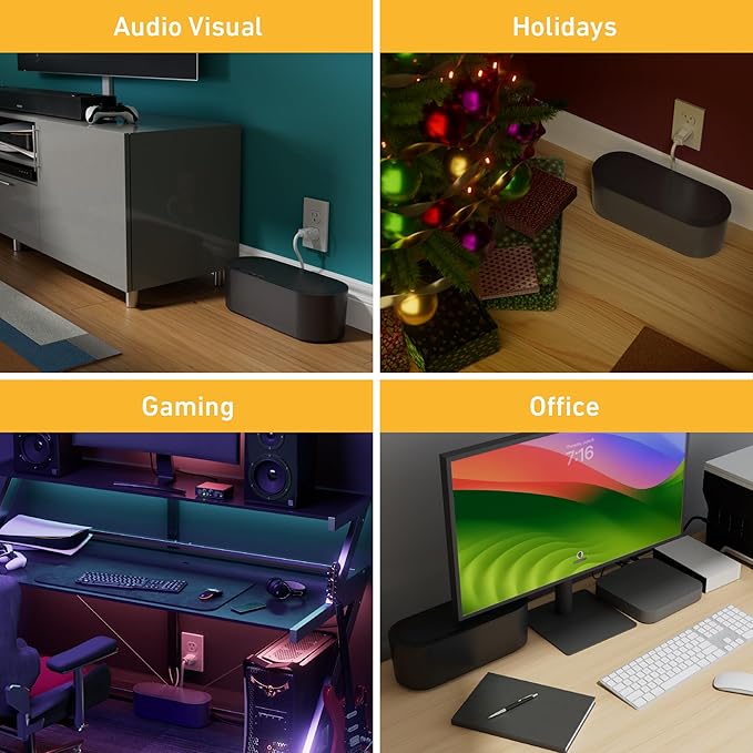 D-Line Cable Management Box with 6 AC Outlet 6ft Power Strip, Hide Extension Cords and Excess Wire Clutter, 12.75in (L) x 5in (H) x 4.5in (W) - Small, Black
