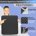 Seat Cushion, Gel Seat Cushion for Long Sitting– Back, Sciatica, Tailbone Pain Relief Pad, 19in Seat Pad for Car, Office Chair, Wheelchair, Soft Support for Long Trips