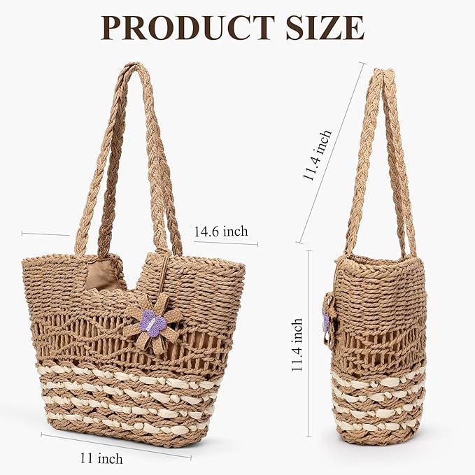 Trifabricy Beach Bags for Women, Summer Straw Bag, Woven Straw Beach Tote Bag Shoulder Handbags